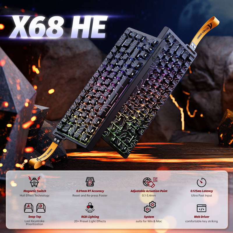 ATTACK SHARK X68 HE Rapid Trigger Keyboard Magnetic Switch (Black)
