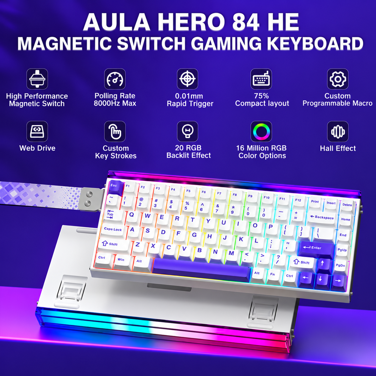 AULA HERO84 HE - White Purple
