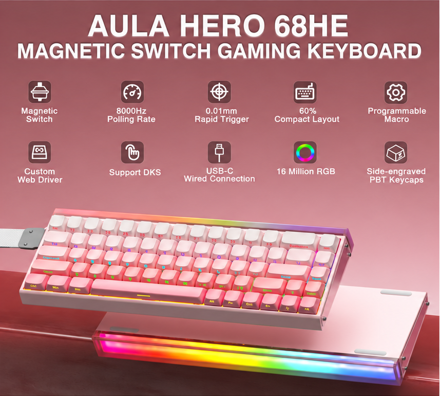AULA HERO68 HE - Pink Side-Printed