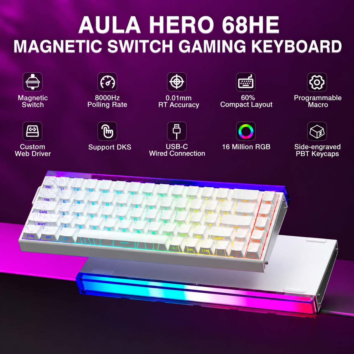 AULA HERO68 HE - White Contour Lines