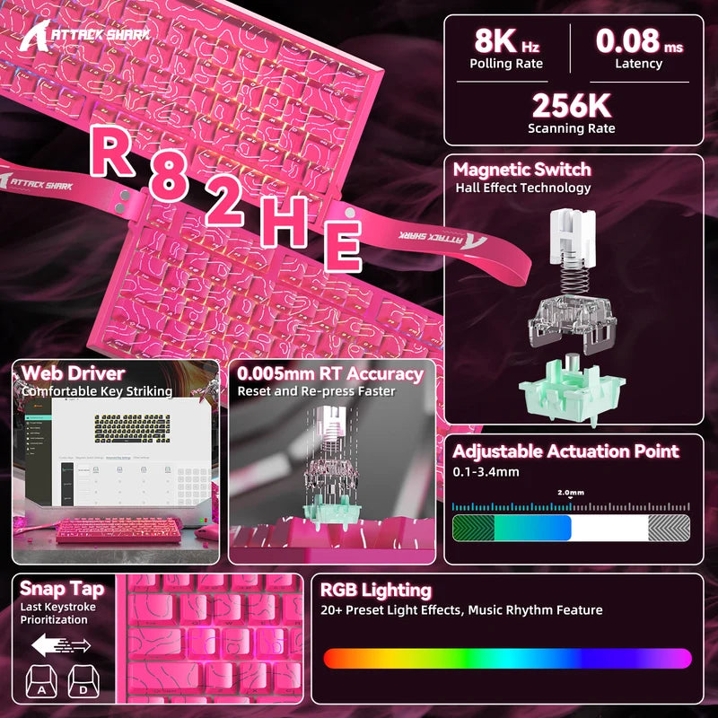 ATTACK SHARK R82 HE Magnetic Keyboard - Rose Red