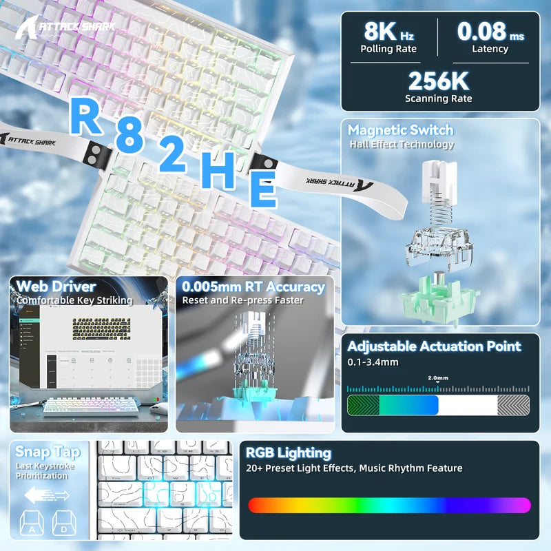 ATTACK SHARK R82 HE Magnetic Keyboard - White Contour