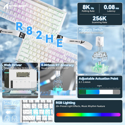 ATTACK SHARK R82 HE Magnetic Keyboard - White Contour