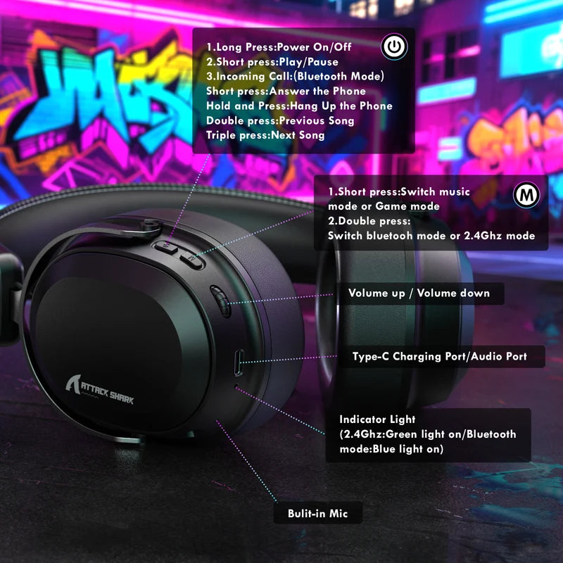 ATTACK SHARK L30 PRO Wireless Gaming Headset - Black