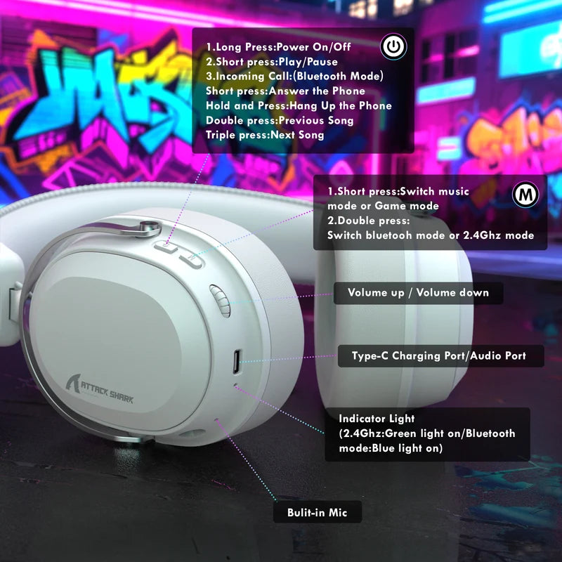 ATTACK SHARK L30 PRO Wireless Gaming Headset - White